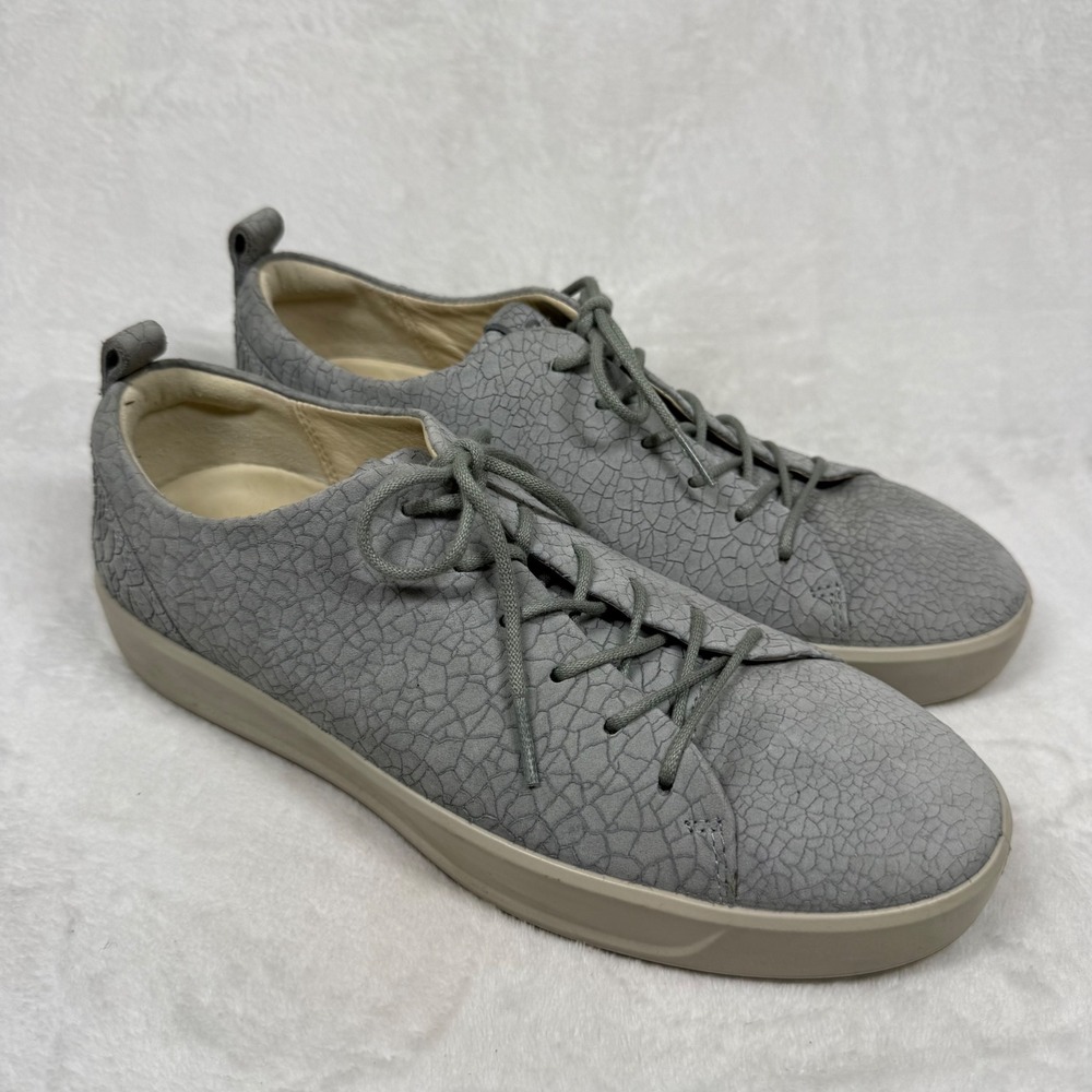 ECCO Soft 7 Grey Crackle Textured Leather Low Top Lace Up Sneakers Mens 8‎
